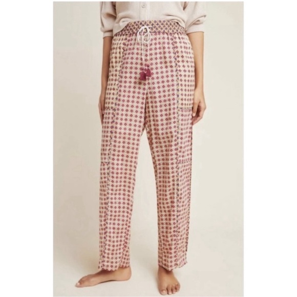 Anthropologie Doria Printed Sleep Trousers Tassel Elastic Waist Pants - Small - Picture 1 of 14